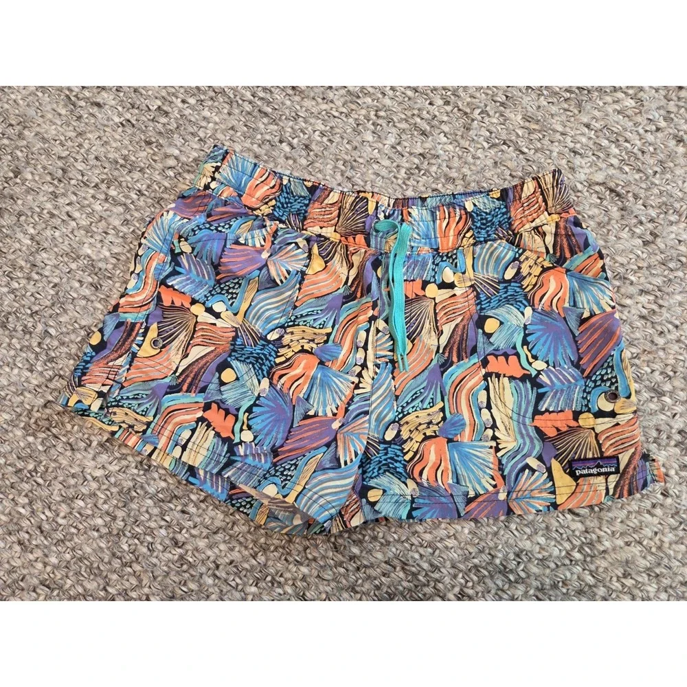Patagonia Girls' Baggies Shorts Blue Orange Tropical Girls XXL 16-18